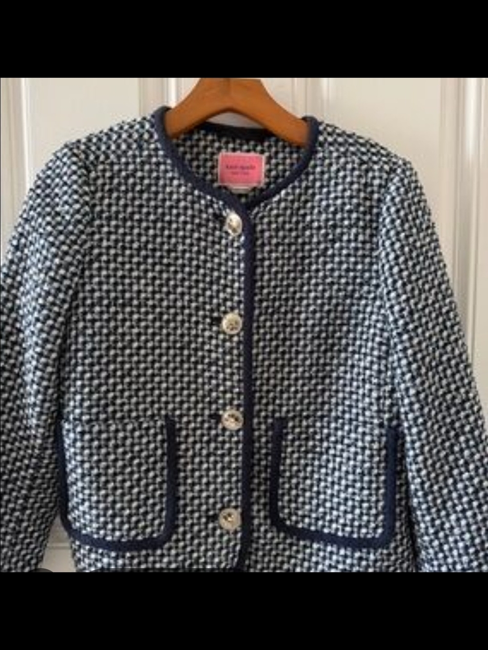 Kate Spade Tweed Bouclé Jacket - Navy & White Size 2 $180 NWOT EUC